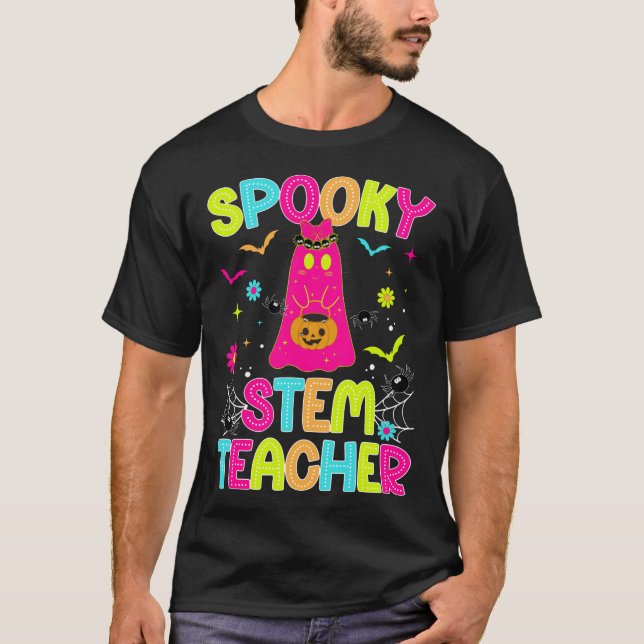 Spooky Stem Teacher Halloween Stem Teacher Preppy T-Shirt (Front)