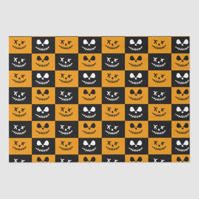 Spooky Stitch Face | Black and Orange Halloween Tissue Paper (Front)