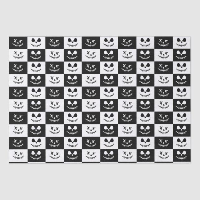Spooky Stitch Face | Black & White Halloween Tissue Paper (Front)