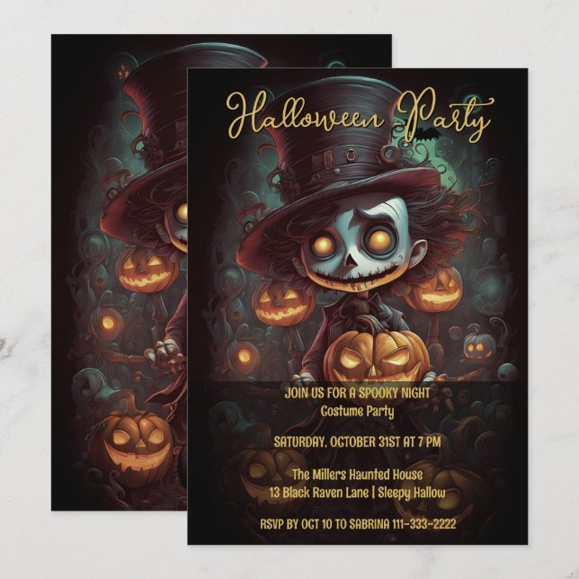 Spooky Stitched Mouth Halloween Party Invitation (Front/Back)