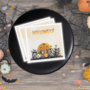 Spooky Striped Halloween Ghost Kittens Full Moon Napkin