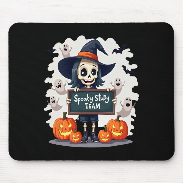 Spooky Study Team - Cute Halloween Skeleton Teache Mouse Mat (Front)
