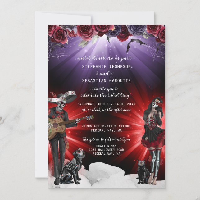 Spooky Sugar Skull Halloween Wedding Invitation (Front)