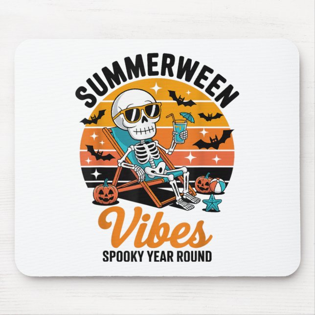 Spooky Summer Beach Skeleton Funny Halloween Summe Mouse Mat (Front)
