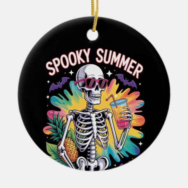 Spooky Summer Beach Vacation Ceramic Tree Decoration (Front)