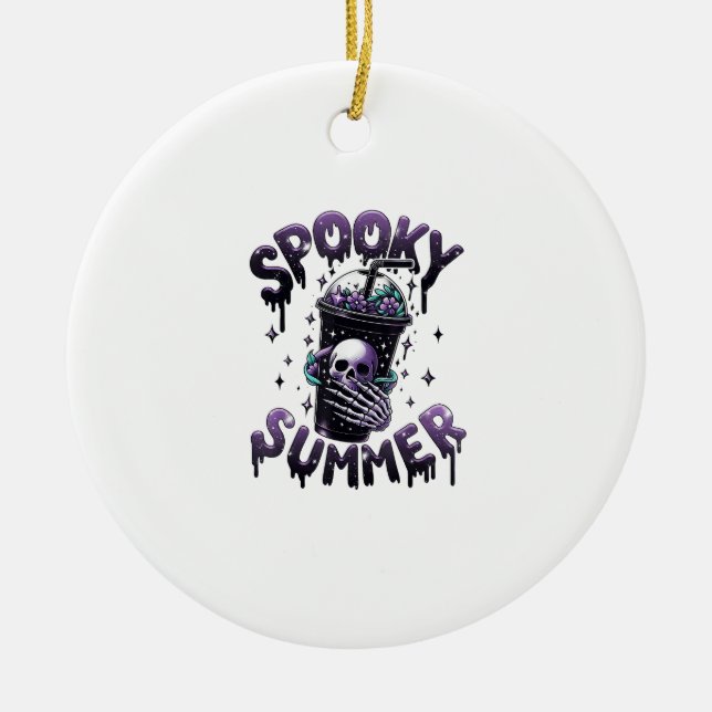 Spooky Summer Funny Meme Skeleton Coffee Funny Sum Ceramic Tree Decoration (Front)