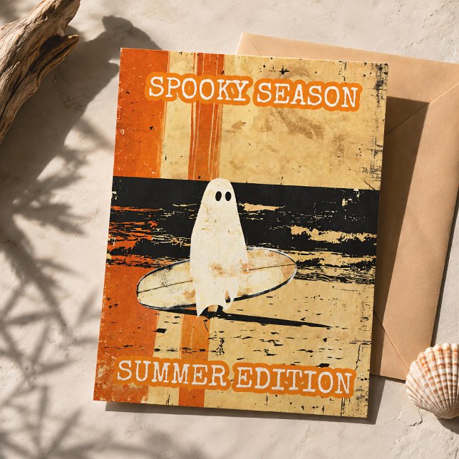 Spooky Summer Ghost Surfing Retro Beach Postcard (Creator Uploaded)