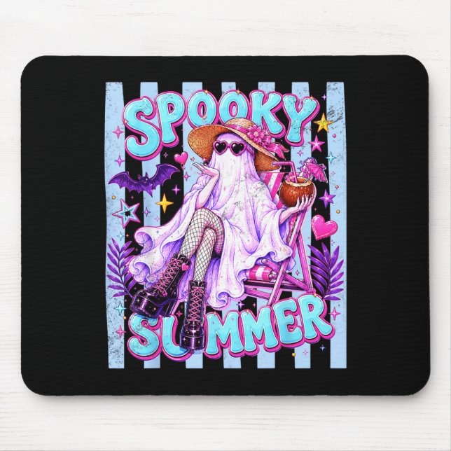 Spooky Summer Halloween Ghost Retro Blue Ped Mouse Mat (Front)