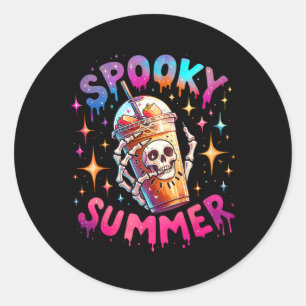 Spooky Summer Skeleton Coffee Summer Vacation Fami Classic Round Sticker