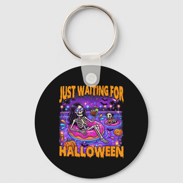 Spooky Summer Skeleton Funny Waiting For Halloween Key Ring (Front)