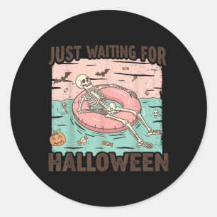 Spooky Summer Skeleton Just Waiting for Halloween Classic Round Sticker
