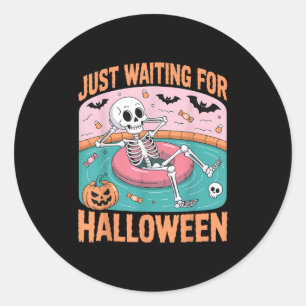 Spooky Summer Skeleton Just Waiting For Halloween Classic Round Sticker