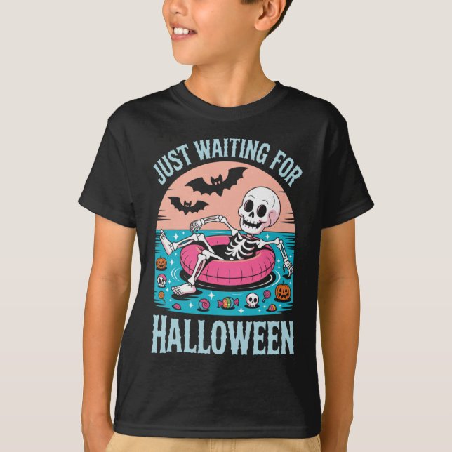 Spooky Summer Skeleton Just Waiting Kids  T-Shirt (Front)