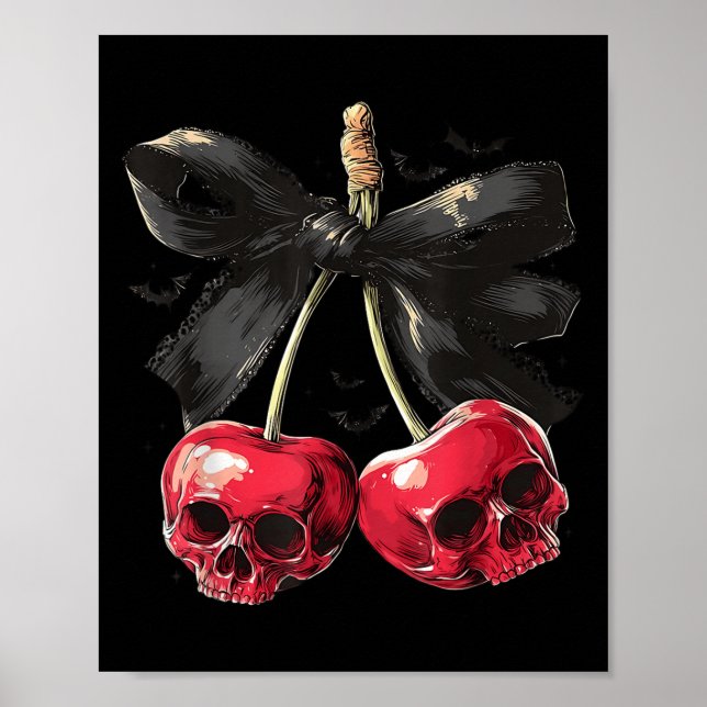 Spooky Summer Skull Cherry Halloween Coquette Bow  Poster (Front)