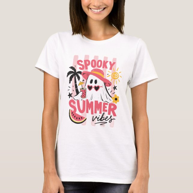 Spooky Summer Vibes Ghost With Sunglasses T-Shirt (Front)