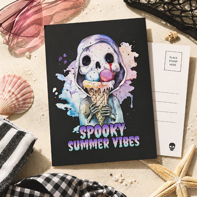 Spooky Summer Vibes Skeleton Ice Cream Summerween Postcard (Creator Uploaded)