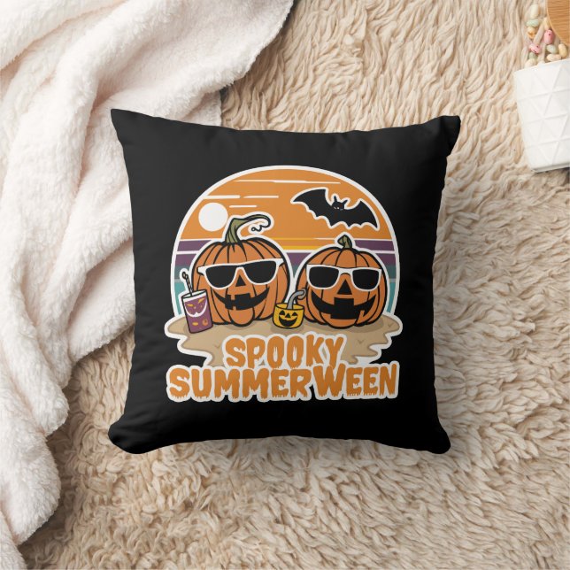 Spooky Summerween - pumpkins on the beach Cushion (Blanket)