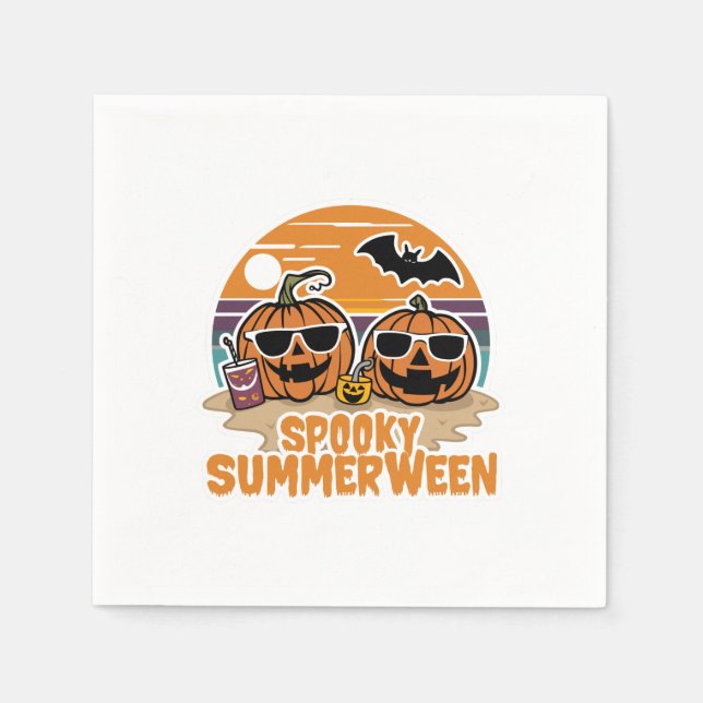 Spooky Summerween - pumpkins on the beach Napkin (Front)