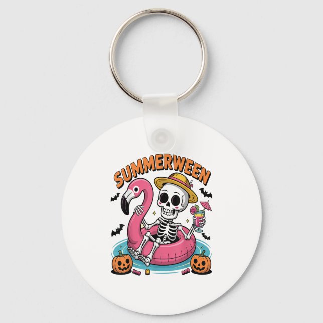 Spooky Summerween Skeleton Just Waiting For Hallow Key Ring (Front)