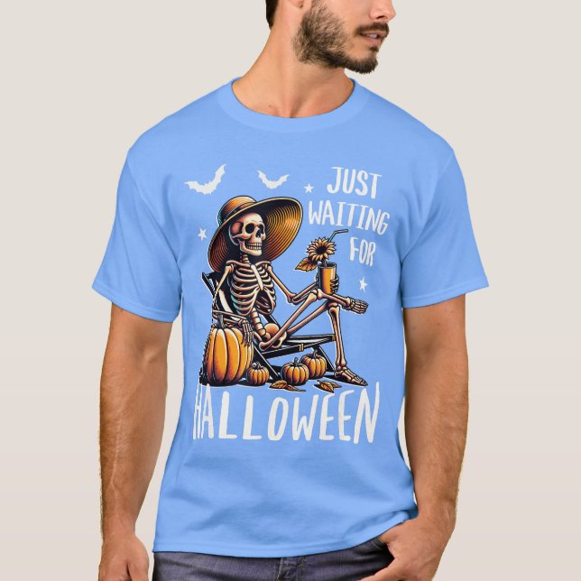 Spooky Summerween Skeleton Just Waiting For Hallow T-Shirt (Front)