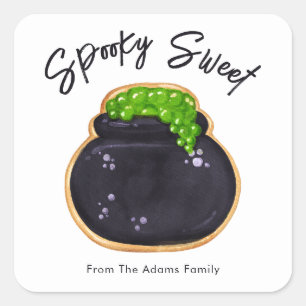 Spooky Sweet Cauldron Sugar Cookie Customisable Square Sticker