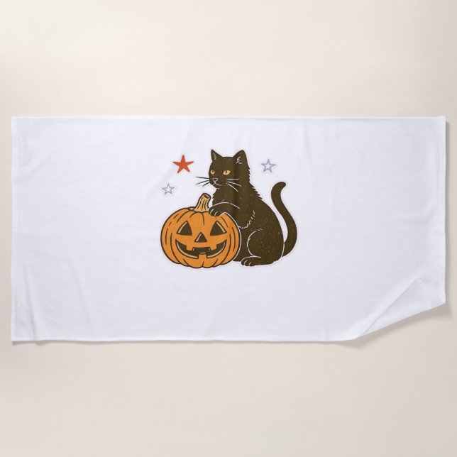 Spooky Sweet Halloween Kitty Classic T-Shirt Beach Towel (Front)