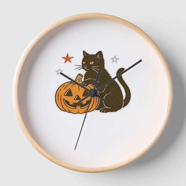 Spooky Sweet Halloween Kitty Classic T-Shirt Clock (Front)