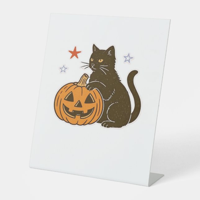 Spooky Sweet Halloween Kitty Classic T-Shirt Pedestal Sign (Front)