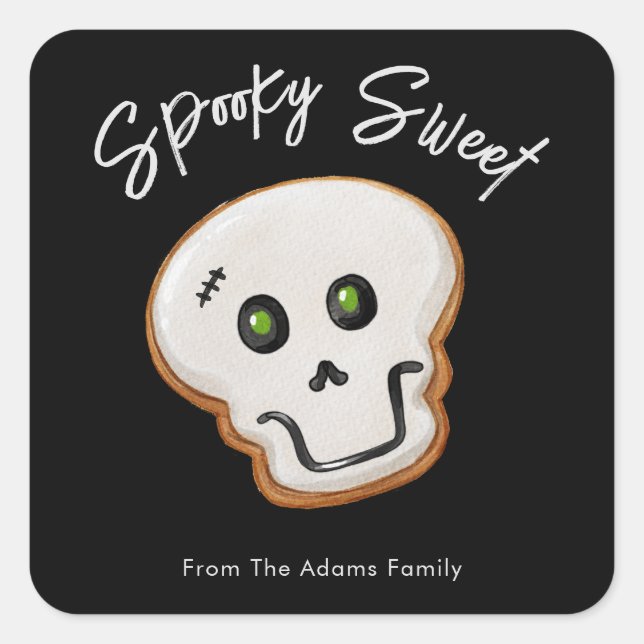 Spooky Sweet Skull Sugar Cookie Square Sticker (Front)