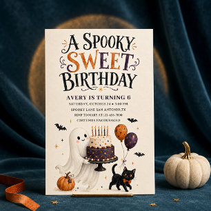 Spooky Sweet Watercolor Ghost Halloween Birthday Invitation