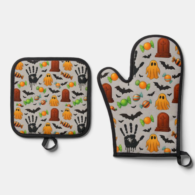 Spooky Sweets & Shadows Oven Mitt & Pot Holder Set (Front)