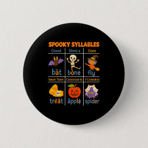Spooky Syllables Teacher Funny Halloween Education 6 Cm Round Badge