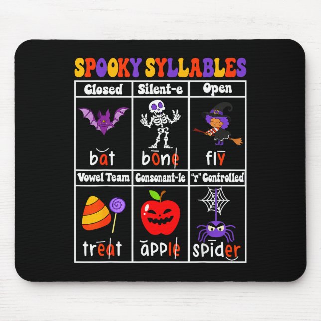 Spooky Syllables Teacher Funny Halloween Education Mouse Mat (Front)