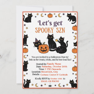 Spooky SZN Cute Black Cat Halloween Invite