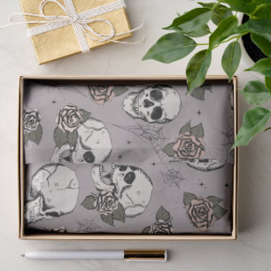Spooky Taupe Grey Floral Small Skull Halloween Tissue Paper