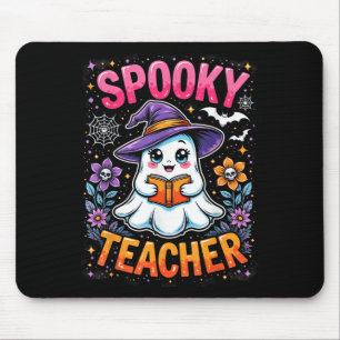 Spooky Teacher Cute Ghost Reading Book Funny Hallo Mouse Mat