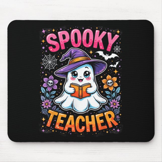 Spooky Teacher Cute Ghost Reading Book Funny Hallo Mouse Mat (Front)