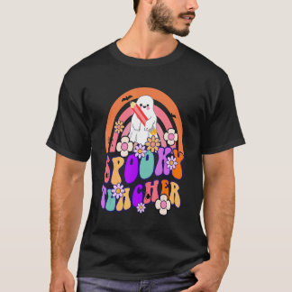 Spooky Teacher Ghost Halloween Groovy Retro Trick  T-Shirt