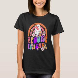 Spooky Teacher Ghost Halloween Groovy Retro Trick  T-Shirt