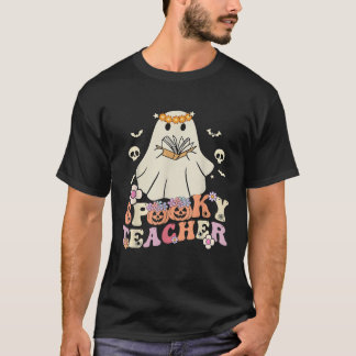 Spooky Teacher Groovy Retro Ghost Teacher Hallowee T-Shirt