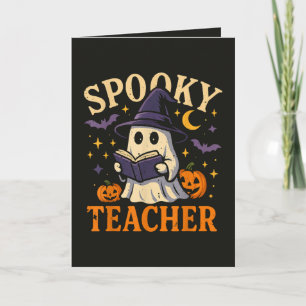 Spooky Teacher Halloween Cute Ghost Reading Holiday Card