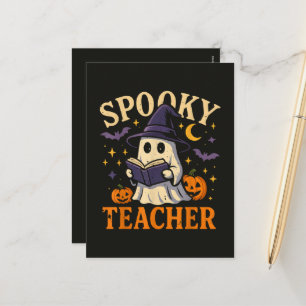 Spooky Teacher Halloween Cute Ghost Reading Holiday Postcard