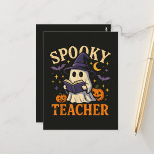 Spooky Teacher Halloween Cute Ghost Reading Postcard