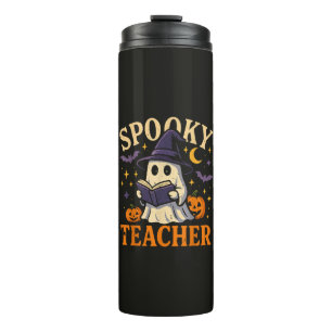 Spooky Teacher Halloween Cute Ghost Reading Thermal Tumbler