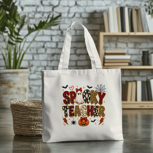 Spooky Teacher Halloween Leopard Print Mix Tote Bag