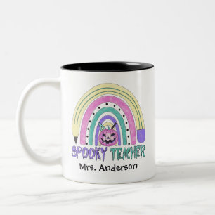 Spooky Teacher Halloween Name Cute Retro Two-Tone Coffee Mug