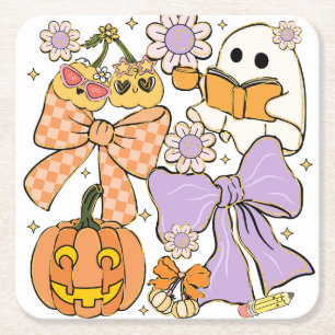 Spooky Teacher Halloween Square Paper Coaster