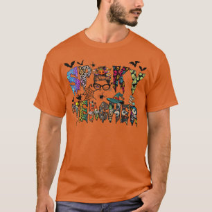 Spooky Teacher Messy Bun Bats Halloween T-Shirt