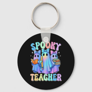 Spooky Teacher Pastel Galaxy Ghost Halloween Trick Key Ring