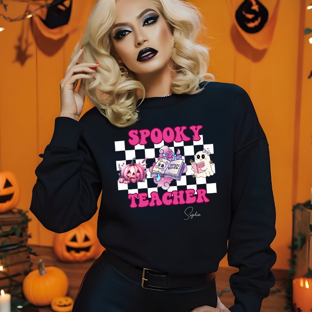 Spooky Teacher Personalised Name Halloween Gift Sweatshirt (Creator Uploaded)